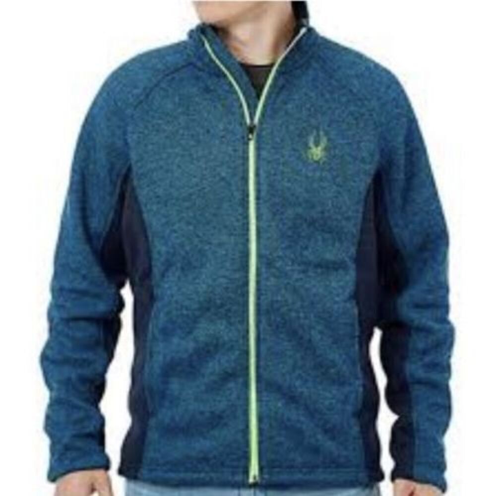 SPYDER Men's XL Foremost Mock Neck Zip UP Fleece Lined Jacket  Blue‎  Pockets